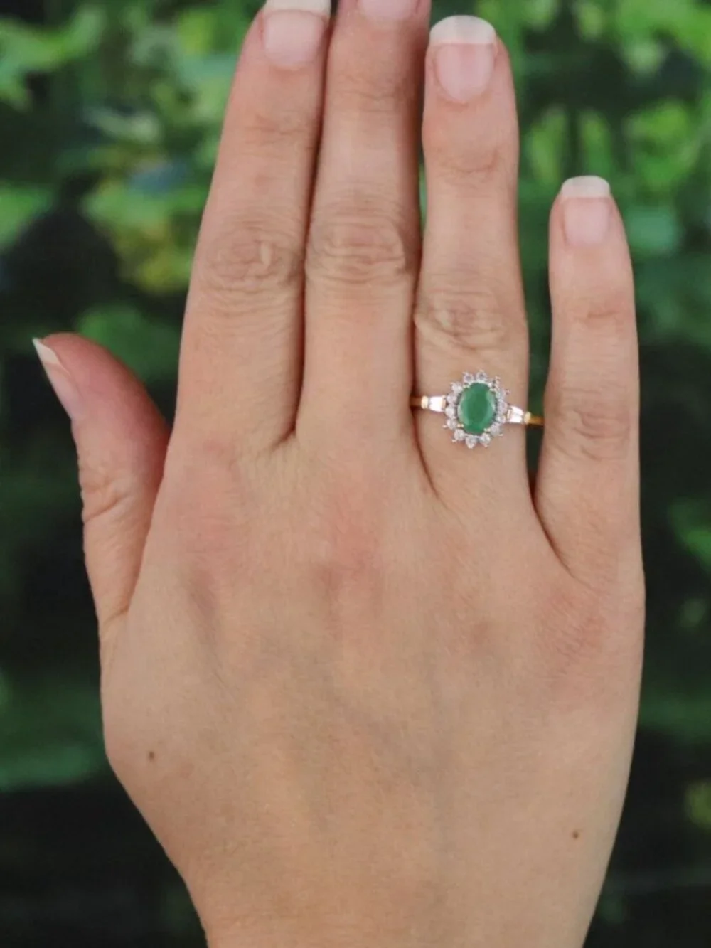 18k Gold Over Sterling Silver Natural Emerald & White Zircon Ring Size 8
